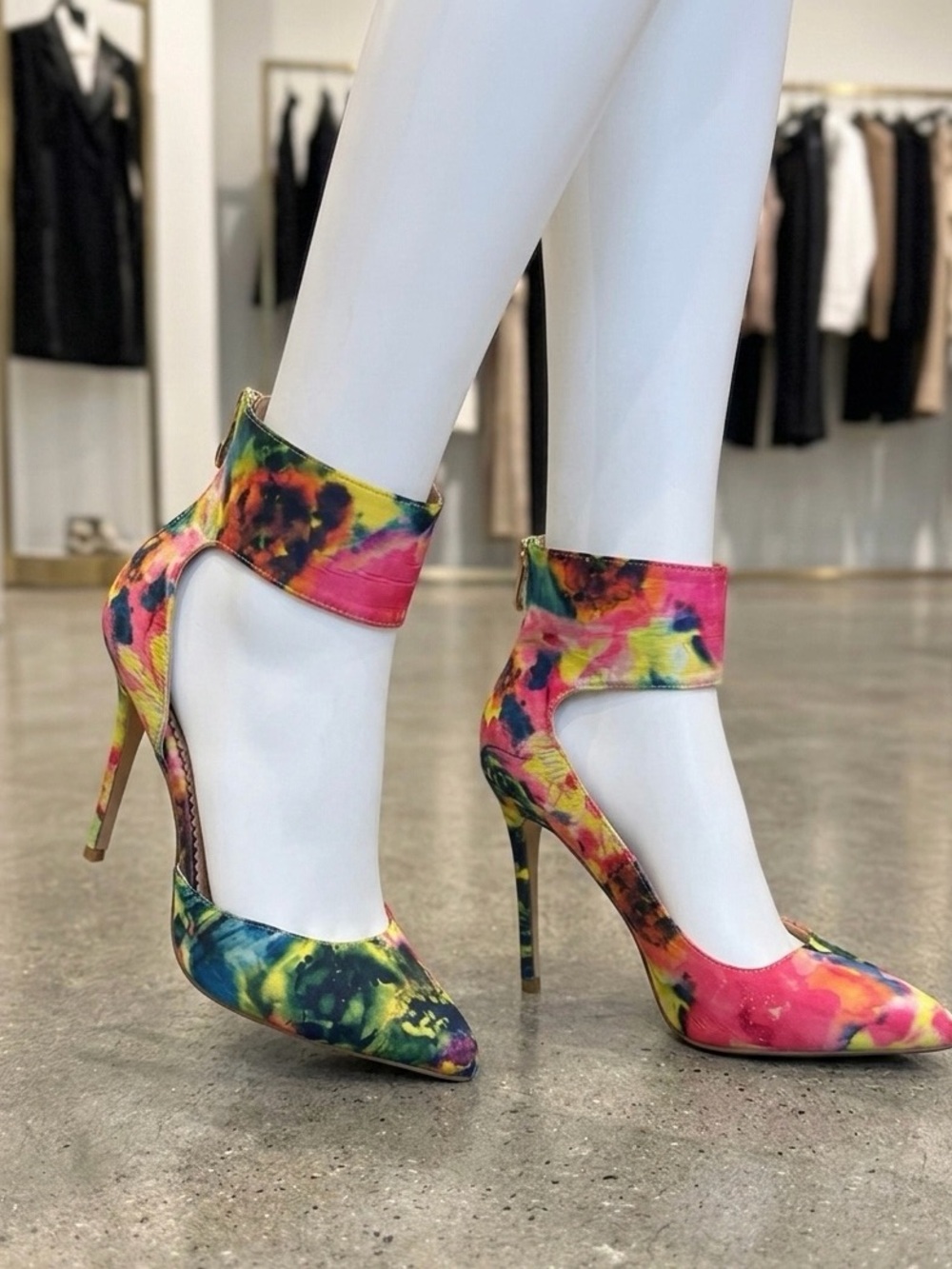 Women's Multicolor Tie-Dye Ankle-Strap Pointed Toe Heels